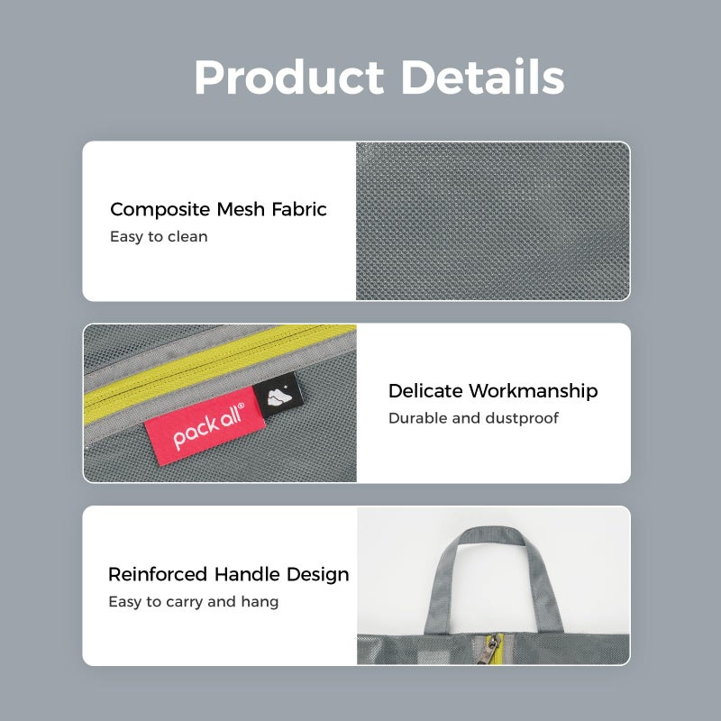 pack all Plus-Sized Shoe Bag for Travel, Water-Resistant Shoe Pouch for Gym, Odor-Resistant Soccer Cleats Bag for Sport (Grey, 1-Pack) - Image 2